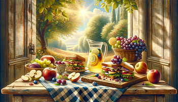 Sunny Countryside Picnic, food, lunch, picnic, fruit, nature HD wallpaper