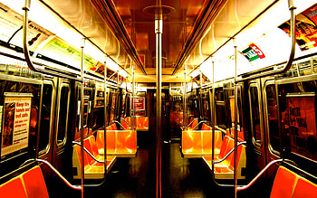 subway car, gold and orange, empty, bright HD wallpaper