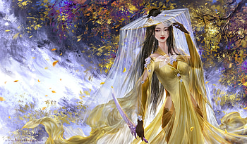 Princess, frumusete, gorgeous, girl, superb, fantasy, yellow, luminos, yankong bu HD wallpaper