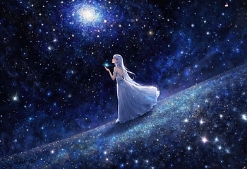Anime Princess In A Starry Field, anime-girl, anime, stars, artist, artwork, digital-art, deviantart HD wallpaper