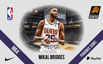 Mikal Bridges, Phoenix Suns, American Basketball Player, NBA, portrait, USA, basketball, Phoenix Suns Arena, Phoenix Suns logo HD wallpaper