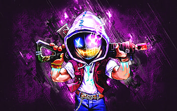 Wade, Neon Abyss, grunge art, purple stone background, Wade Neon Abyss, Wade character, Neon Abyss characters HD wallpaper