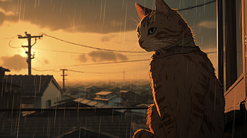 Rainy Lofi Cat, lofi, rain, Animal, cat HD wallpaper