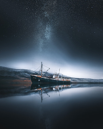 Nature, Milky Way, Ship, Bay, Iceland HD phone wallpaper
