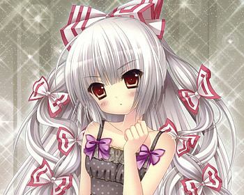 Fujiwara no Mokou, silver hair, cute, red eyes, long hair, dress, beauty, female, sundress, sweet, divine, ribbon, gorgeous, beautiful, kawaii, anime girl, elegant, anime, pretty, white hair, touhou, blush, lovely HD wallpaper