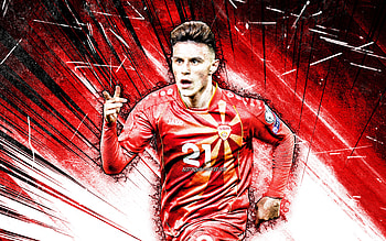 Elif Elmas, grunge art, North Macedonia National Team, soccer, footballers, red abstract rays, Macedonian football team, Elif Elmas HD wallpaper