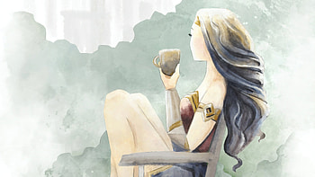 Wonder Woman Enjoying Coffee Digital Art , wonder-woman, superheroes, artist, artwork, digital-art HD wallpaper