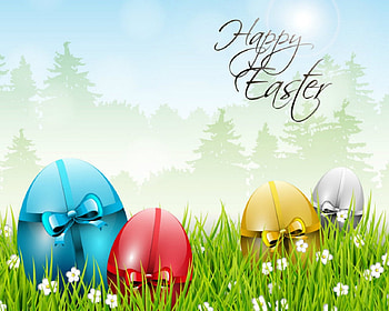 Happy Easter, grass, flowers, Easter, eggs HD wallpaper