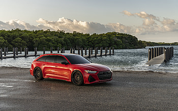 Audi RS 6 Avant, С8, 2022, front view, exterior, red station wagon, tuning RS 6 Avant, red RS 6 Avant, German cars, Audi HD wallpaper
