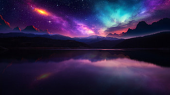 Sky lights, sky, lake, mountain, Stars, galaxy HD wallpaper