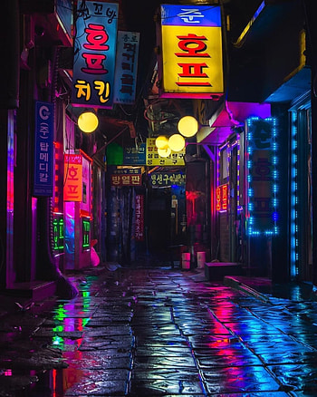 Neon Lights in Seoul, South Korea. Rainy night graphy, Neon light , Cyberpunk street, Neon Light Anime HD phone wallpaper