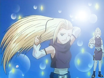 Ino's Hair Flair, blue, blonde, hidden, background, young, shippuden, ino, girl, yamanaka, purple, anime, naruto, leaf, kunoichi, hair, village, preety HD wallpaper