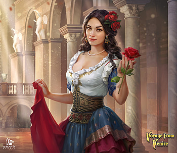 Fantasy girl, gitana, girl, grafit studio, gipsy, rose, venice, fantasy, flower, red, luminos HD wallpaper