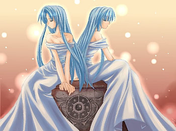 Anime twin girls, blue, girl, anime, dress HD wallpaper