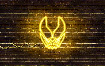 Kamen Rider Revice yellow logo, , Kamen Raida Ribaisu, yellow brickwall, Kamen Rider Revice logo, manga, Kamen Rider Revice neon logo, Kamen Rider Revice HD wallpaper