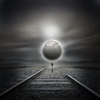 Art, Silhouette, Miscellanea, Miscellaneous, Futurism, Planet, Railway, Loneliness, Surrealism HD phone wallpaper