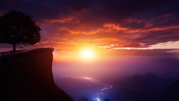 Beautiful view, boy, clouds, landscape, trees, sky, sunset, panoramic, colorful, graphy, beautiful, digital HD wallpaper