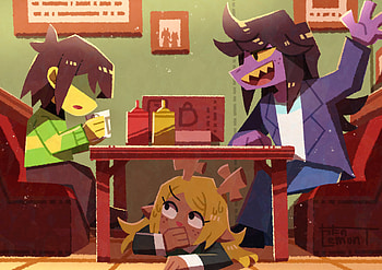 Deltarune Trio in Action: Kris, Susie, and Noelle, Noelle Holiday, Susie (deltarune), Kris (deltarune), video game, deltarune HD wallpaper