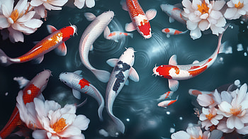 Quad — Illustrated Koi Pond Reverie, koi, pond HD wallpaper