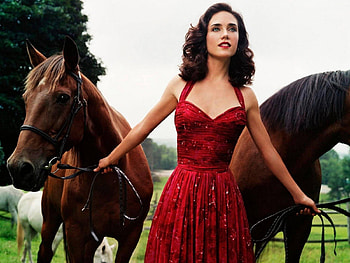 girl, fields, horse, dress HD wallpaper