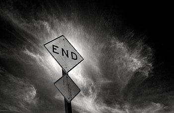 Sky, Clouds, Words, Bw, Chb, Sign, End HD wallpaper
