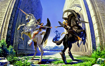 Arena, magic, video game, fantasy, unicorn, angel, warrior HD wallpaper