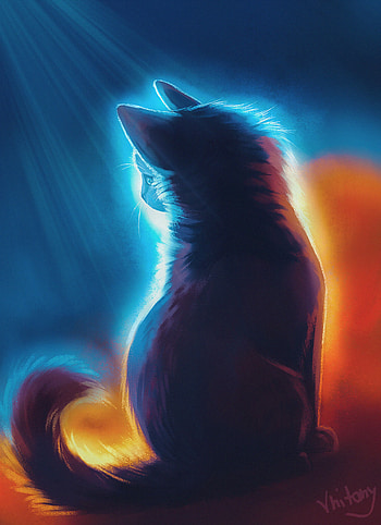 Art, Shine, Light, Beams, Rays, Cat, Glow HD phone wallpaper