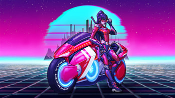 Ultraviolet Racer, artist, artwork, art, digital-art, biker, cyberpunk, synthwave, artstation HD wallpaper