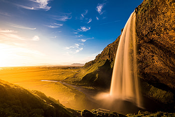 Iceland waterfall, Waterfall, Sky, Iceland, Water, Nature, Sun HD wallpaper