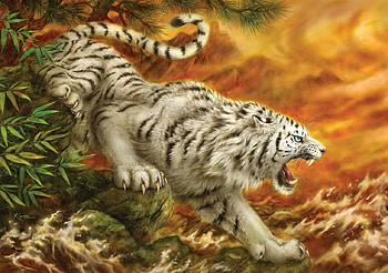 White tiger, art, orange, white, tiger, painting, pictura, tigru HD wallpaper