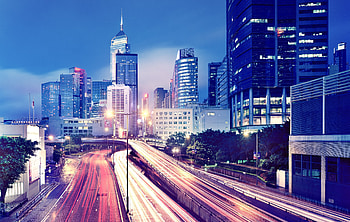 Cities, Roads, Building, Lights, Traffic, Movement, Skyscrapers, Evening, Megalopolis, Megapolis, Hong Kong, Hong Kong S.a.r HD wallpaper