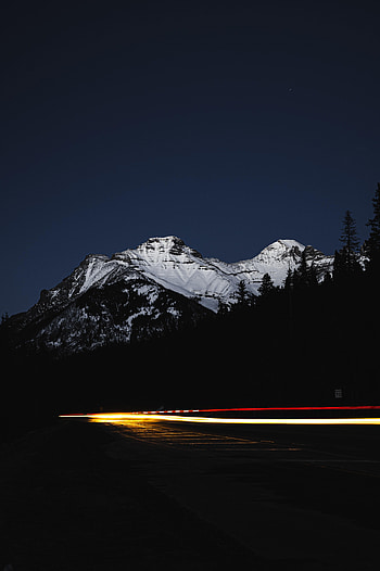 Mountain, Dark, Shine, Light, Road, Long Exposure HD phone wallpaper
