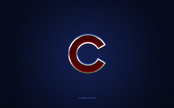 Chicago Cubs emblem, American baseball club, red logo, blue carbon fiber background, MLB, Chicago Cubs Insignia, baseball, Chicago, USA, Chicago Cubs HD wallpaper