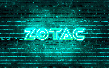 Zotac turquoise logo, , turquoise brickwall, Zotac logo, brands, Zotac neon logo, Zotac HD wallpaper