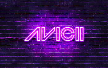Avicii violet logo, , superstars, swedish DJs, violet brickwall, Avicii logo, Tim Bergling, Avicii, music stars, Avicii neon logo HD wallpaper