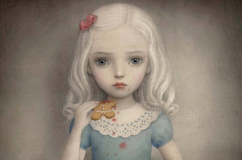 Ouch!, nicoletta ceccoli, painting, art, pictura, girl, gingerbread, blood, creepy HD wallpaper