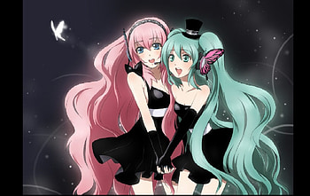 magnet, black, luka, cute, aqua, miku, pink, butterfly, top hat HD wallpaper