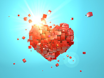 Heart explosion, love, red cubes, abstract, valentine day HD wallpaper