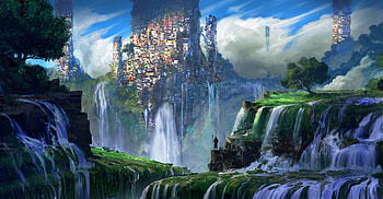 Waterfall Slums, waterfall, artist, artwork HD wallpaper