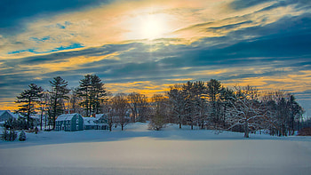 House Sky Snow Sunset Forest Blue Sky graphy graphy HD wallpaper