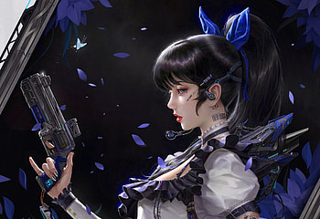 Fantasy girl, fantasy, blue, frumusete, black, art, zhongguoduliu, girl HD wallpaper