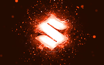 Suzuki orange logo, , orange neon lights, creative, orange abstract background, Suzuki logo, cars brands, Suzuki HD wallpaper