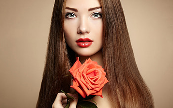 Beauty, rose, model, flower, face, oleg gekman, orange, woman, girl HD wallpaper