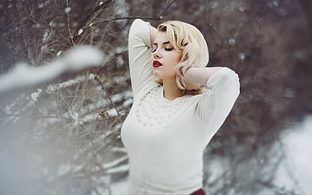 Women, hairs, white, snow HD wallpaper