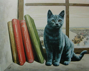 By Francois Knopft, animal, kitten, book, window, art, cat, francois knopf HD wallpaper