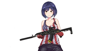 Anime girl, Tsukino Mito, Virtual YouTuber, with gun, cute HD wallpaper