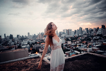 Closed Eyes Girl Blonde Roof Top , blonde, girls, model HD wallpaper