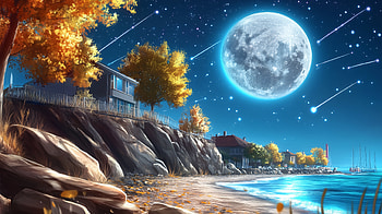 meteor shower, shooting star, fantasy landscape HD wallpaper