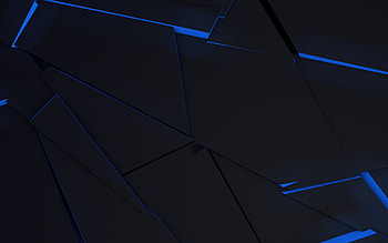 black 3D shards, blue neon light, geometric shapes, creative, geometric art, black abstract background, shards textures, shards HD wallpaper