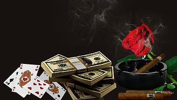 Gentlemans World, poker, cigar, night out, smoking, dough, playing cards, rose, gentleman, manly, flower, smoke, masculine, money, dew HD wallpaper